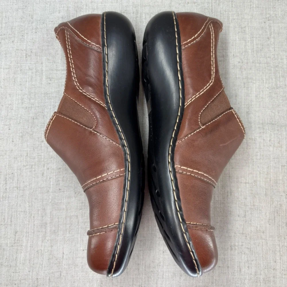 Clarks Bendables Ashland‎ Alpine Brown Leather Slip On Loafers Women's Size 9